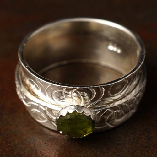 Handcrafted recycled stamped sterling silver Vesuviante spinner ring